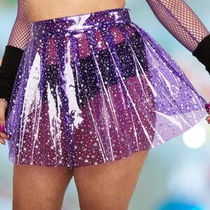 Purple Micro Mini Skirt Clear Vinyl Star Print - 3X Plus Size Rave Festival Wear